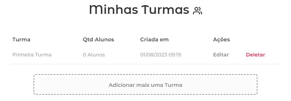 Botão Adicionar mais um Turma