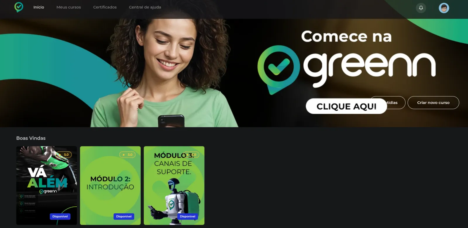 Painel do Club 2.0 já na área de membros escolhida