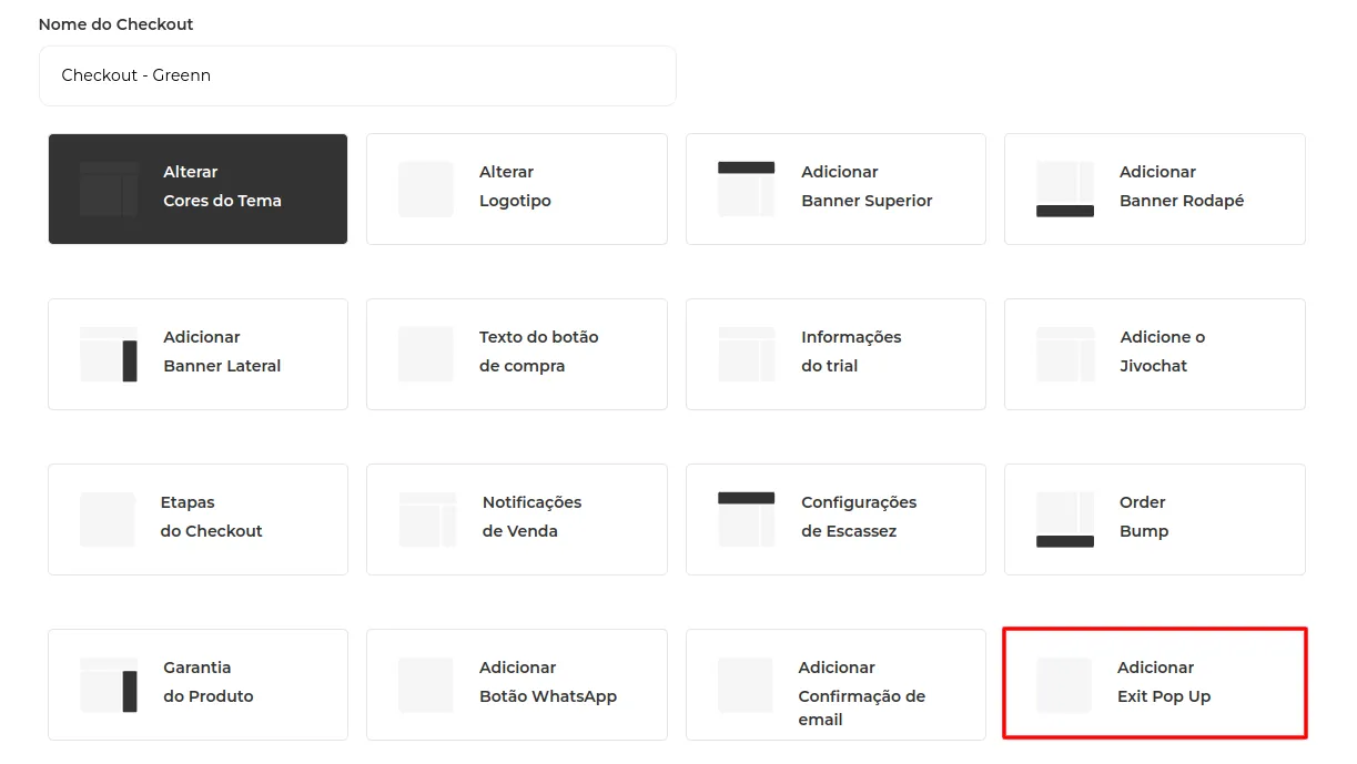 Bloco Adicionar Exit Pop-Up no editor do checkout
