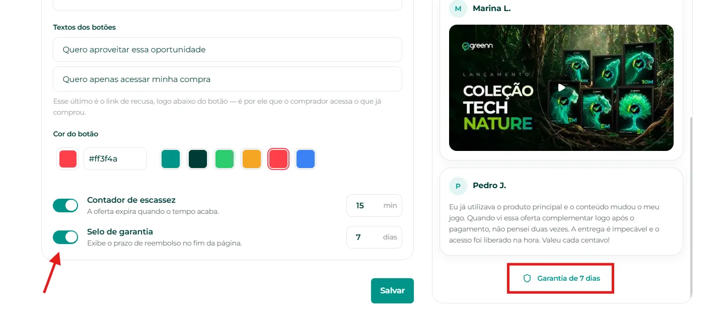 Opção do selo de garantia