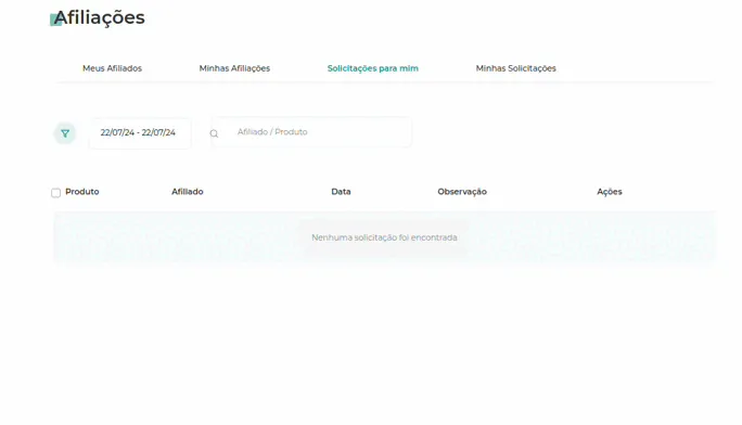 Filtro de data nas solicitações