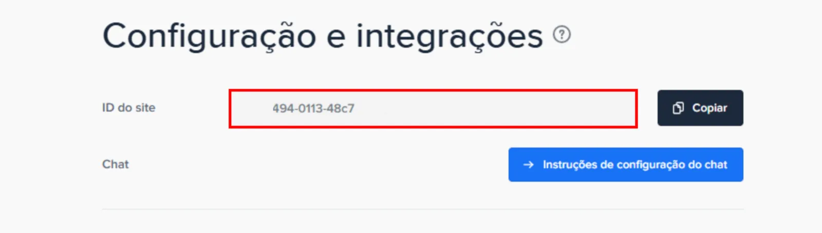 ID do site para copiar no Crisp