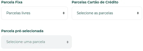 Configurações de parcelamento do evento