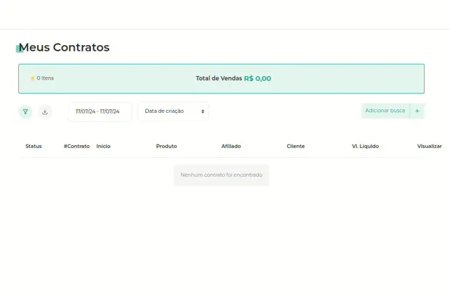 Aba Filtros da tela de contratos