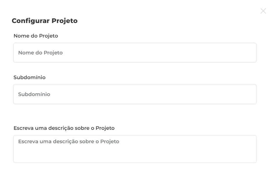Campos Nome do Projeto, Subdomínio e Descrição