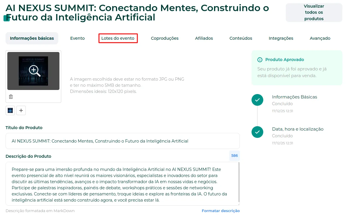 Aba Lotes do Evento
