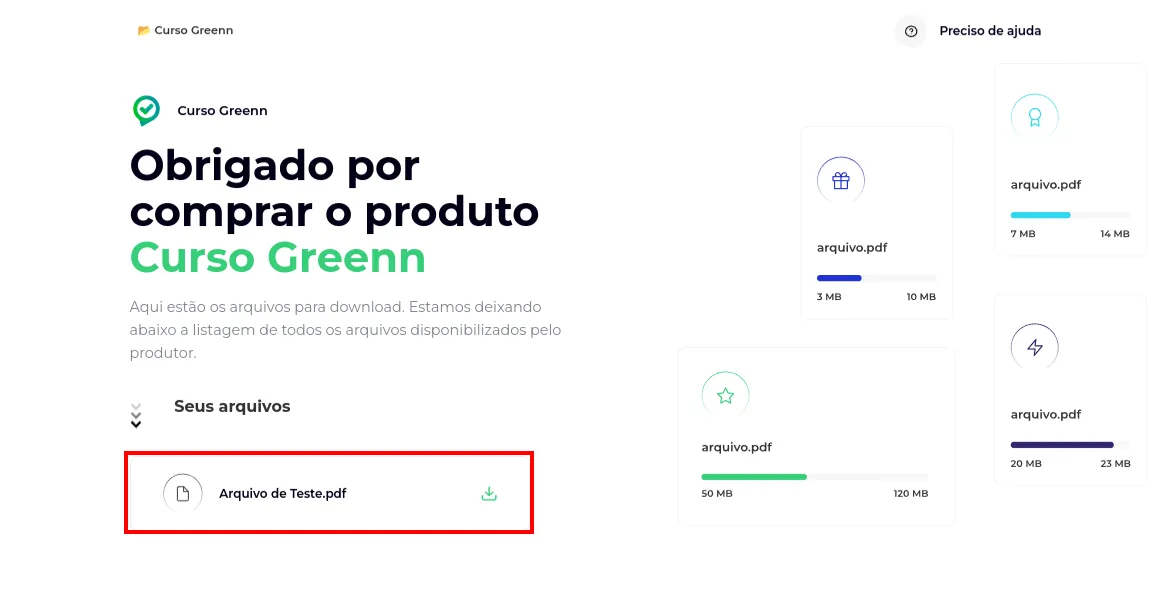 Tela de download com o nome do arquivo