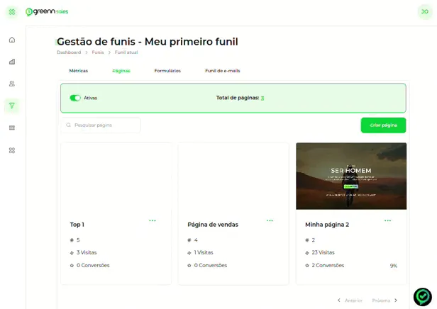 Tela do passo: Na aba Páginas selecione a Chave
