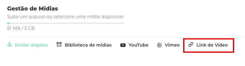 Opção Link de Vídeo