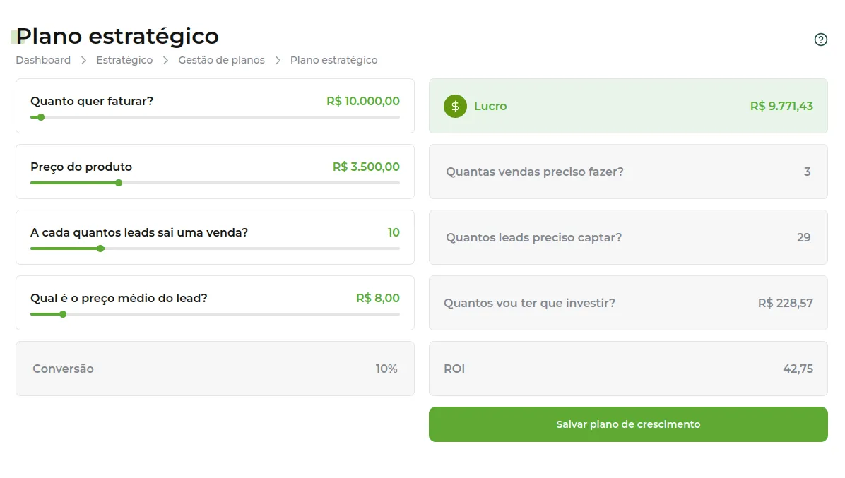 Tela do Plano Estratégico