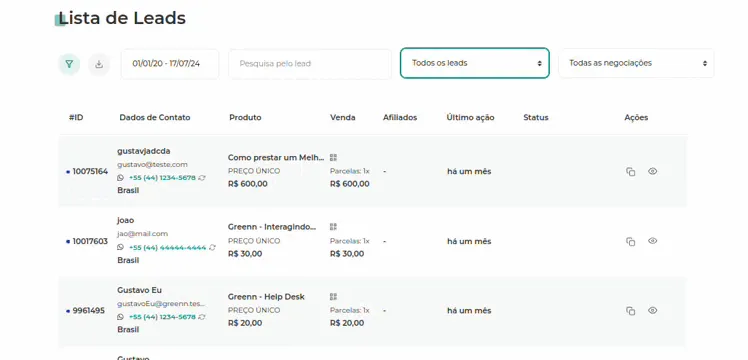 Filtro de status Abandonado