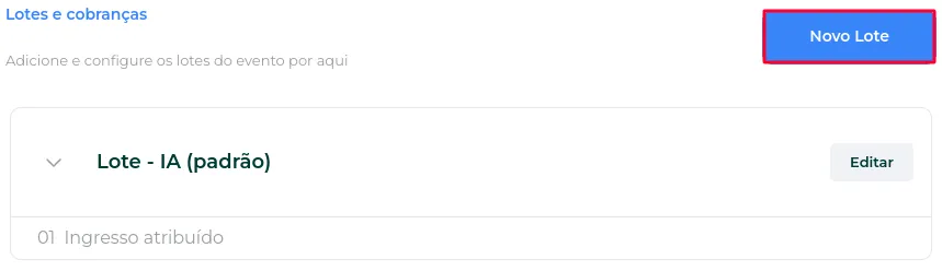 Botão para criar um novo lote
