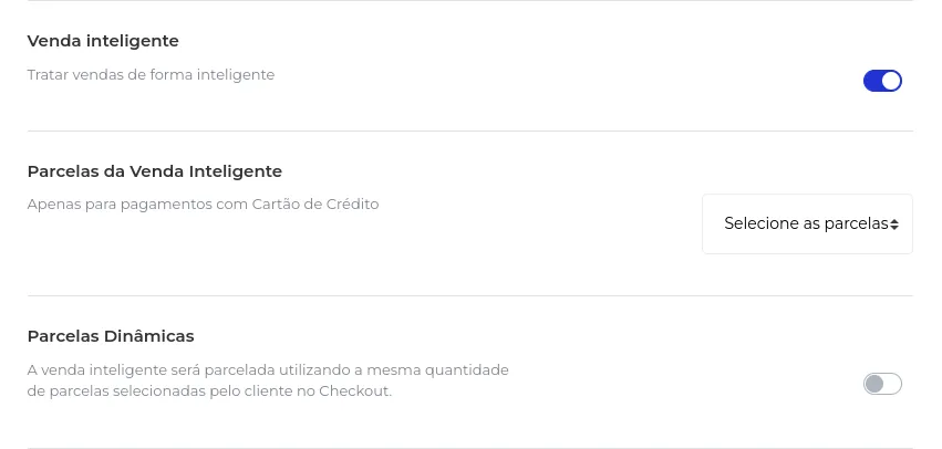 Opções Parcelas da Venda Inteligente e Parcela Dinâmica