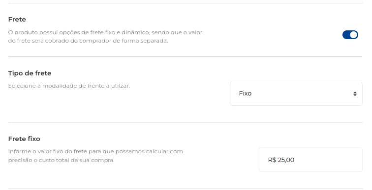 Opção de frete fixo