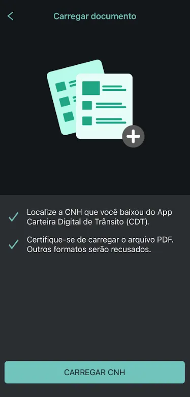 Tela para carregar o arquivo do documento digital