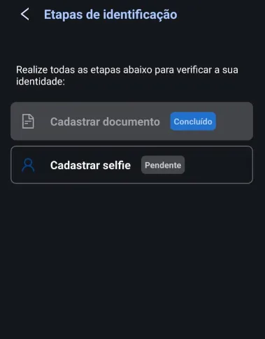 Tela de transição para a etapa da selfie