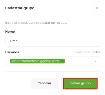 Tela do passo: Aqui você vai definir o Nome do time e quais serão os Participantes