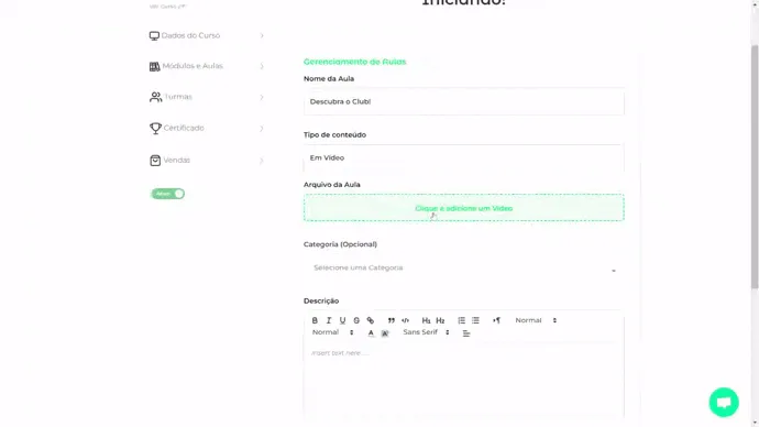 Gravação adicionando o arquivo da aula