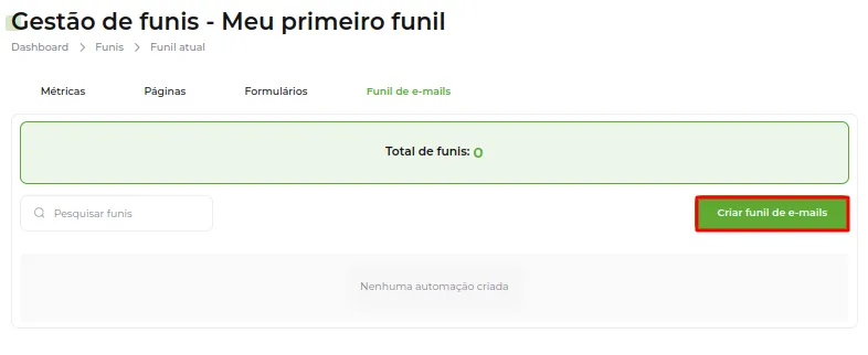 Botão Criar Funil de E-Mails