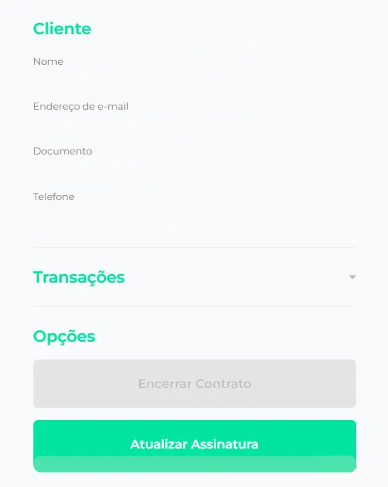 Ações disponíveis na parte de baixo da assinatura