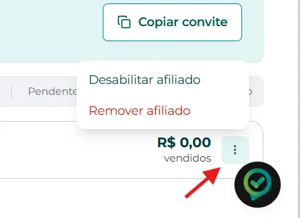 Menu de três pontinhos com as opções desabilitar e remover