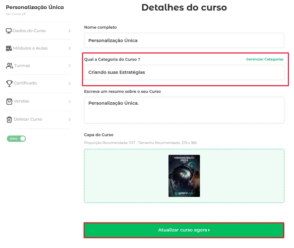 Campo Qual a Categoria do Curso