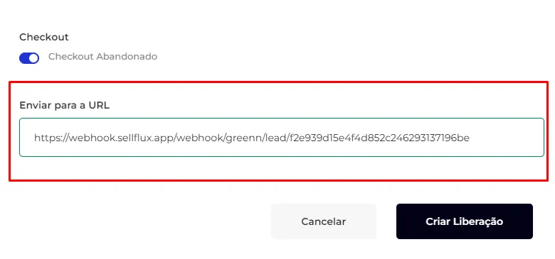 Campo da Greenn com o webhook colado