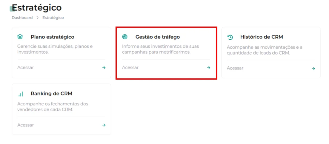 Tela do passo: Acesse a aba Gestão de Tráfego