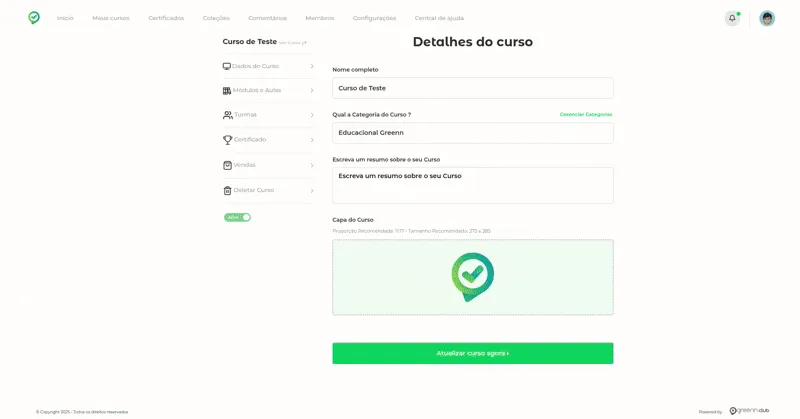 Gravação do curso removido da área de membros