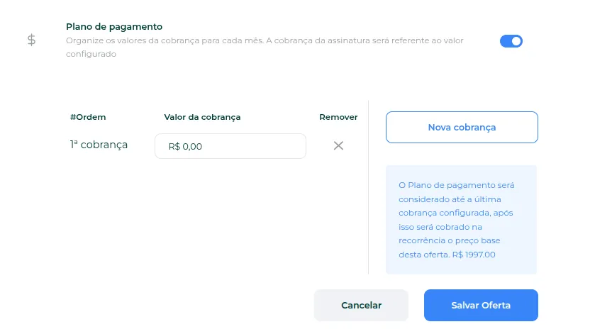 Campos de ordem e valor da cobrança