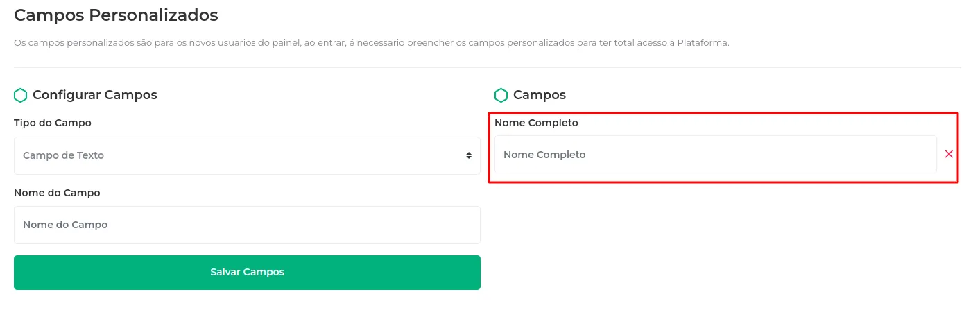 Campo Nome Completo adicionado à lista