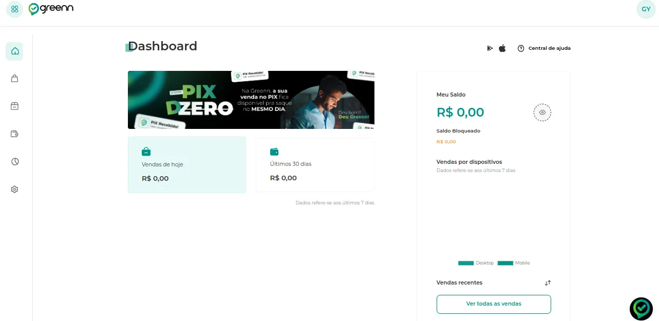 Conta criada com sucesso na Greenn