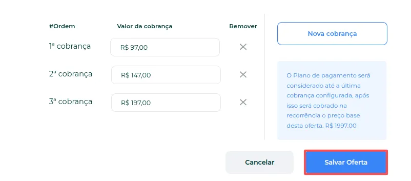 Botão Salvar oferta