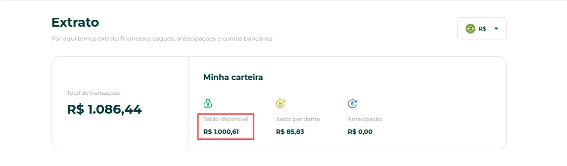Opção Saldo Disponível no Extrato