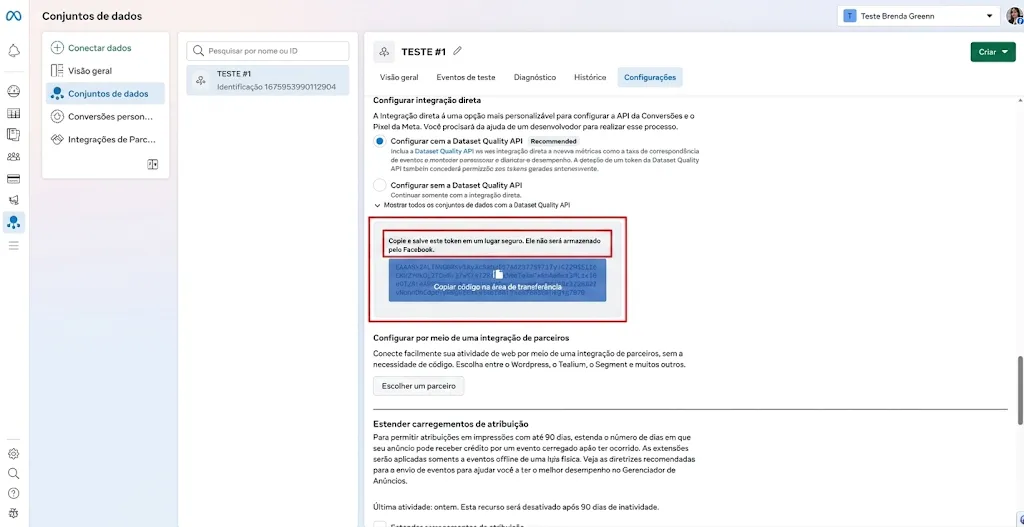 Campo Token da API de conversão preenchido na Greenn