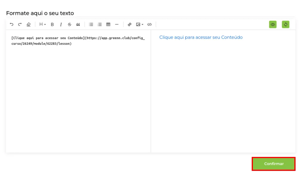 Botões Confirmar e Publicar a Aula
