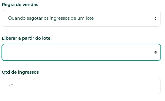Novo lote com a regra de liberação Outro lote esgotar
