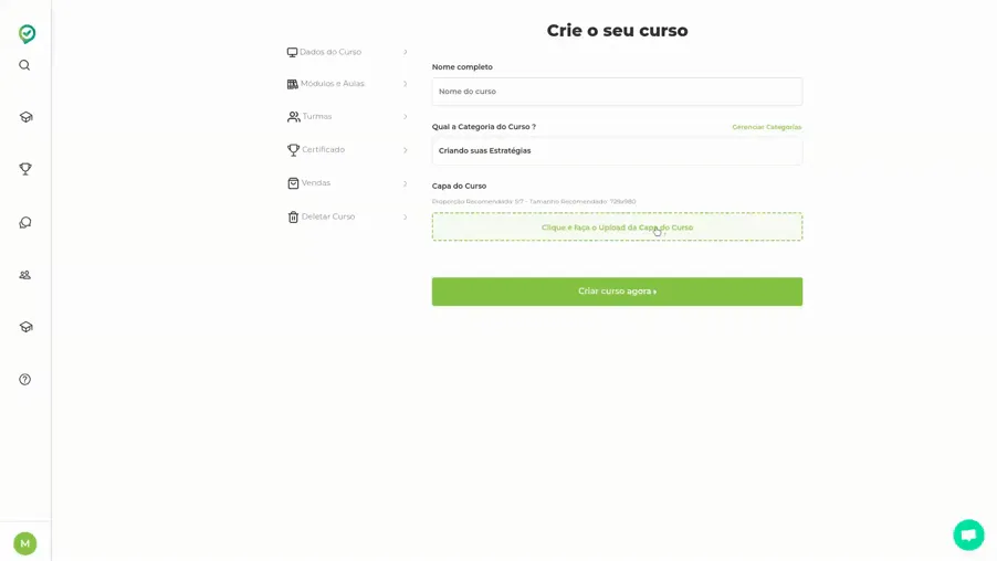 Gravação adicionando a capa do curso