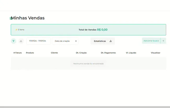 Aba Filtros da tela de vendas
