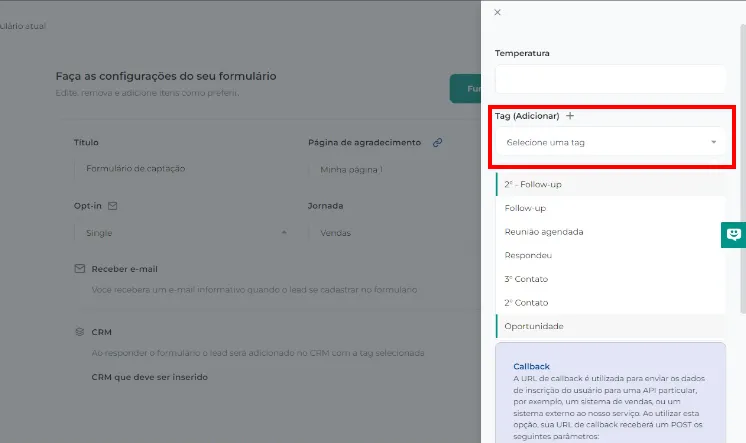 Campo de tag para os leads que se cadastrarem no formulário