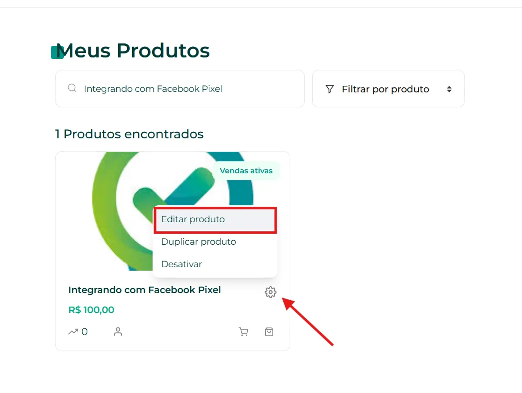 Engrenagem de edição ao lado do produto