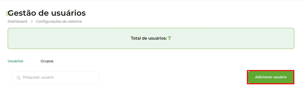 Botão Adicionar usuário