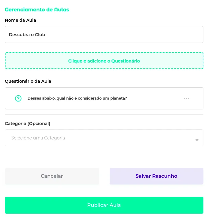 Botão Publicar a Aula