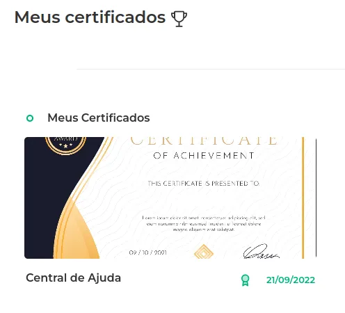 Aba Certificados do Club 1.0 com o botão de download