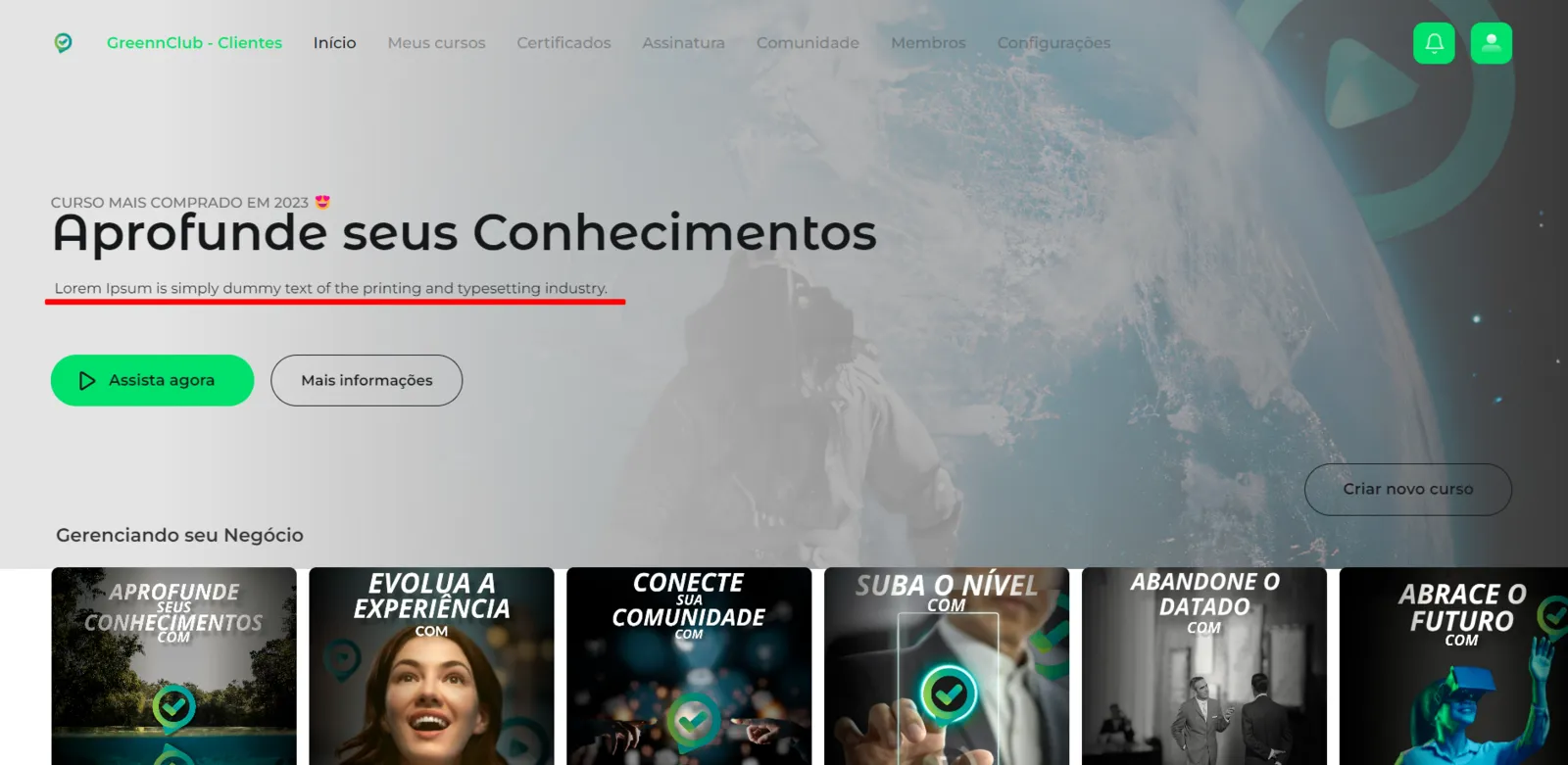 Curso em Destaque no painel com o resumo