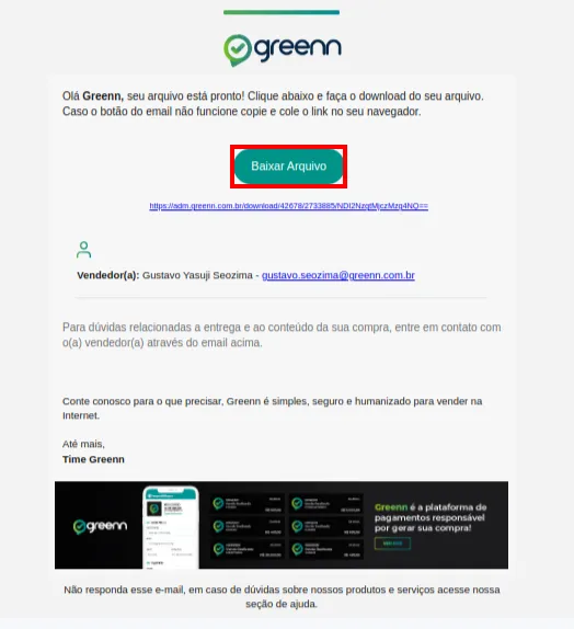 Botão Baixar Arquivo no e-mail