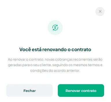 Janela de confirmação da renovação
