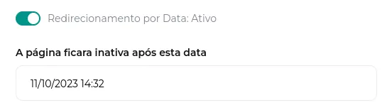 Tela do passo: Redirecionamento por data: Onde você define uma data e horário para acontecer o redirecionamento, quando a