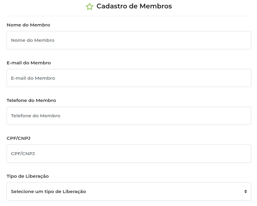 Formulário de cadastro manual com nome, e-mail, telefone e CPF