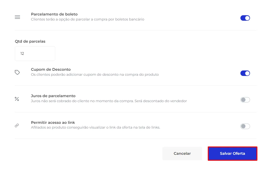 Botão Salvar Oferta